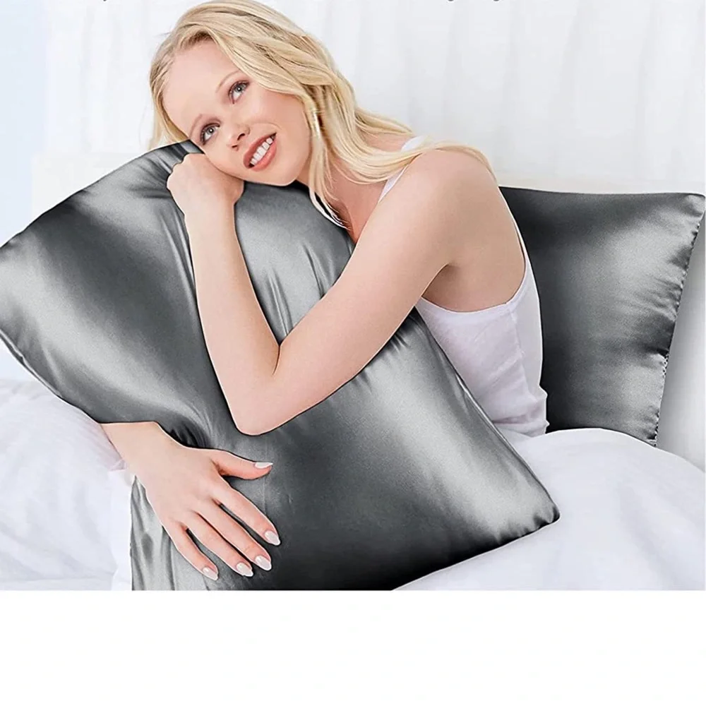 Satin Silky Soft Bed Pillowcase Protector for Hair and Skin Standard, Gray